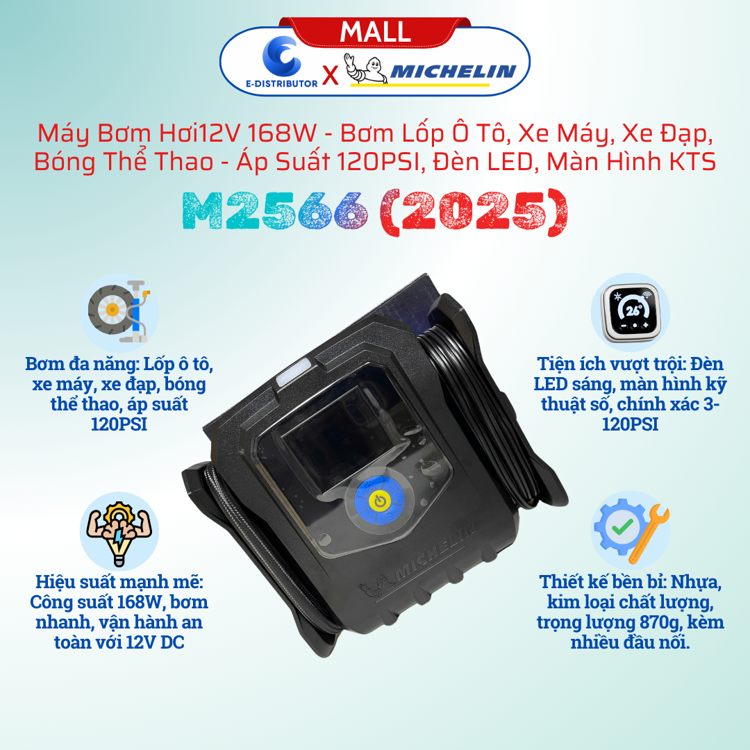 Máy bơm lốp nhanh công suất cao DC-12V M2566