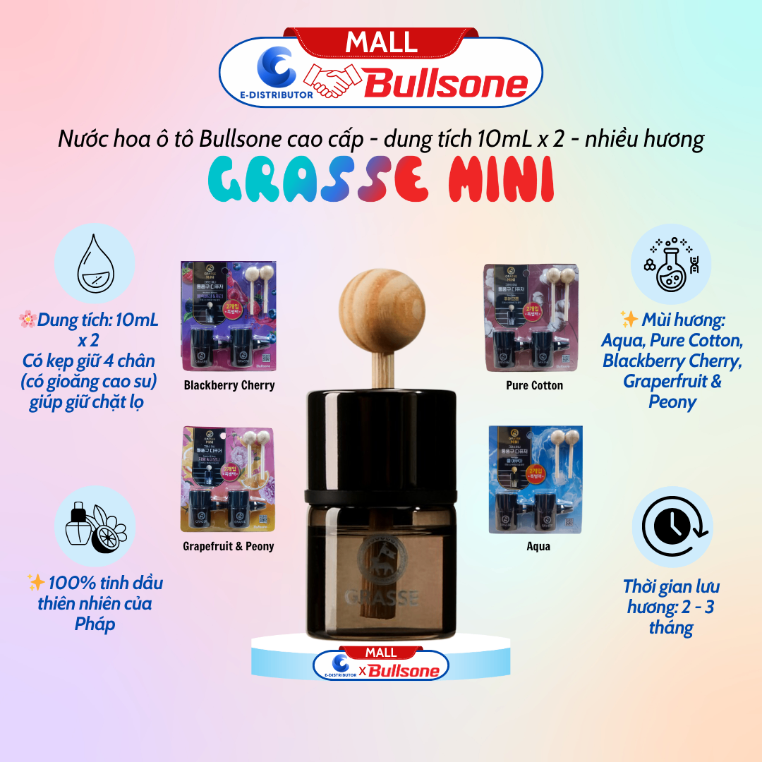 Bộ 2 Nước Hoa Ô Tô Bullsone kẹp lỗ máy lạnh 10ml Blackberry & Cherry (Hương Dâu Đen Và Quả Anh Đào) HQST82