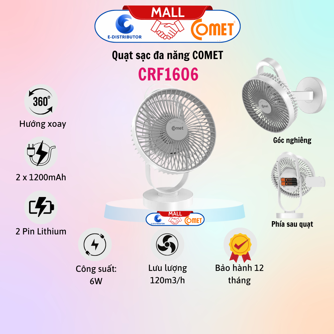 Quạt sạc, 6W, hiệu Comet, CRF1606
