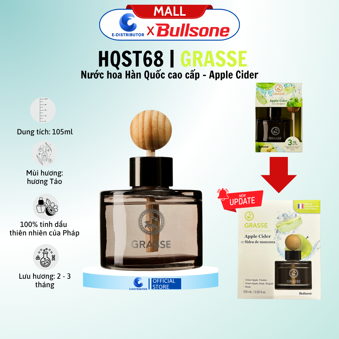 Nước Hoa Ô Tô Bullsone Grasse Diffuser Apple Cider (Hương táo xanh) HQST68 105ml