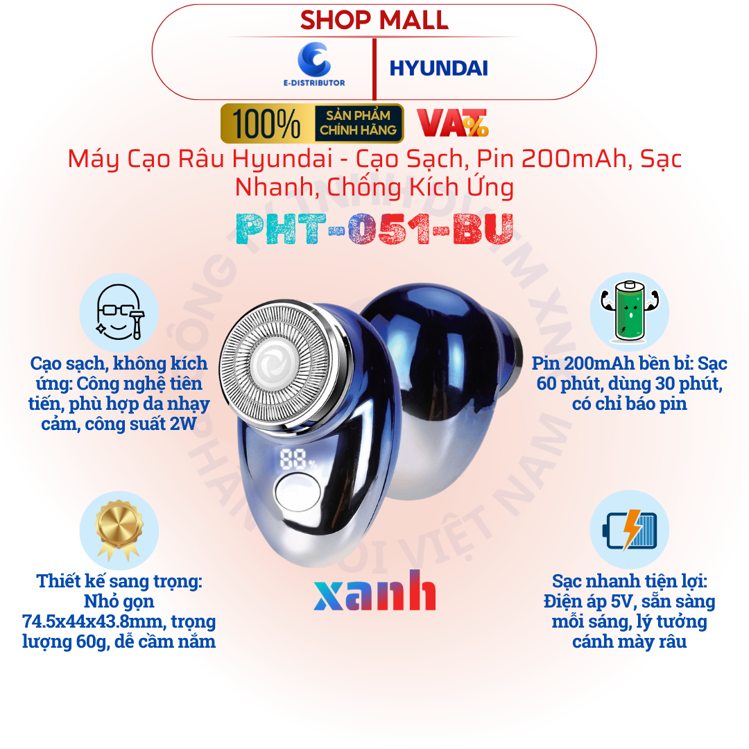 Máy cạo râu Hyundai Xanh PHT-051-BU
