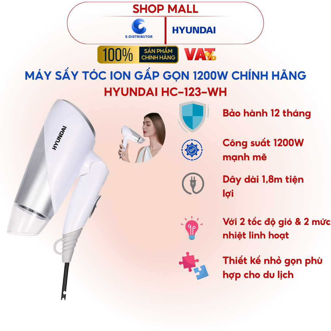 Máy sấy tóc Hyundai Trắng - HC-123-WH