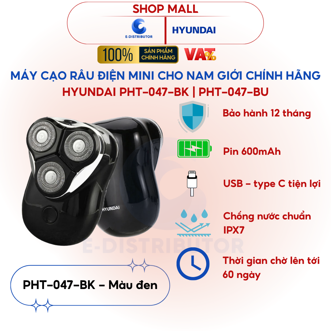 Máy cạo râu Hyundai Đen - PHT-047-BK