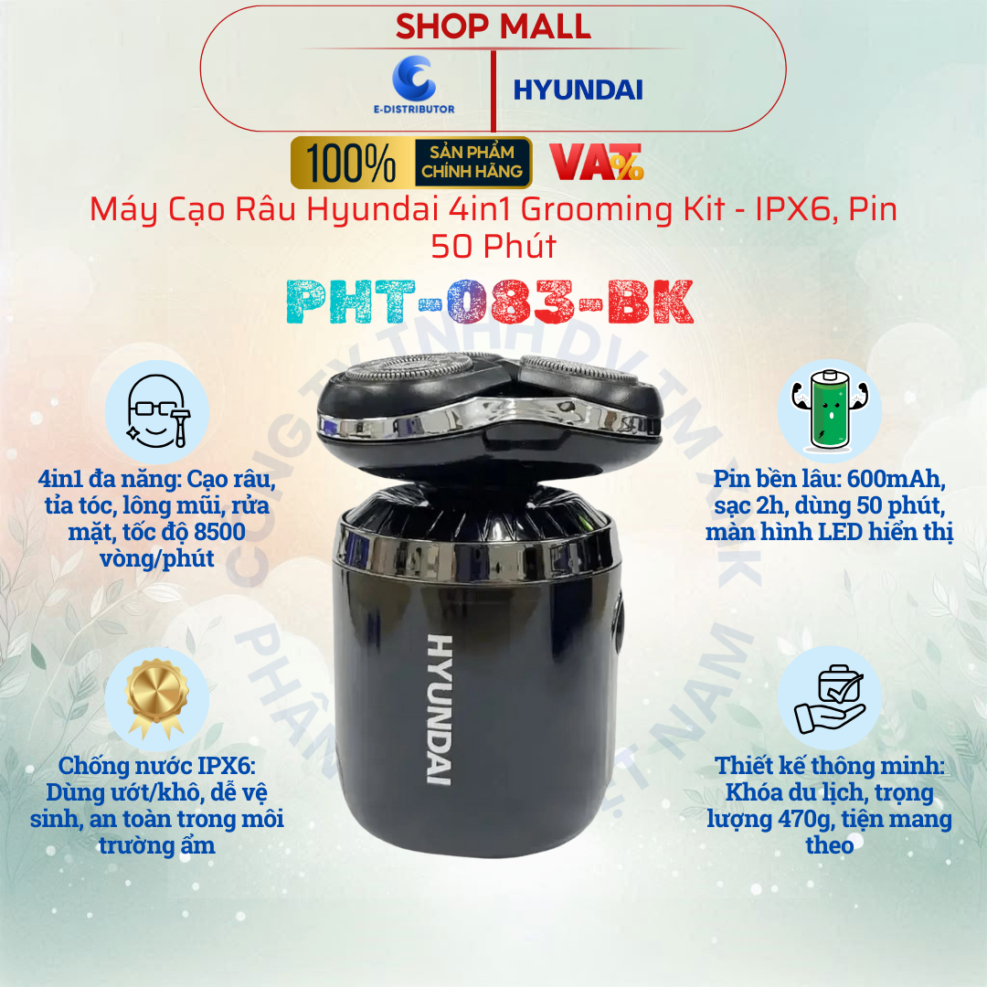 Máy cạo râu kèm bộ dụng cụ Grooming Kit 4 trong 1 Hyundai PHT-083-BK