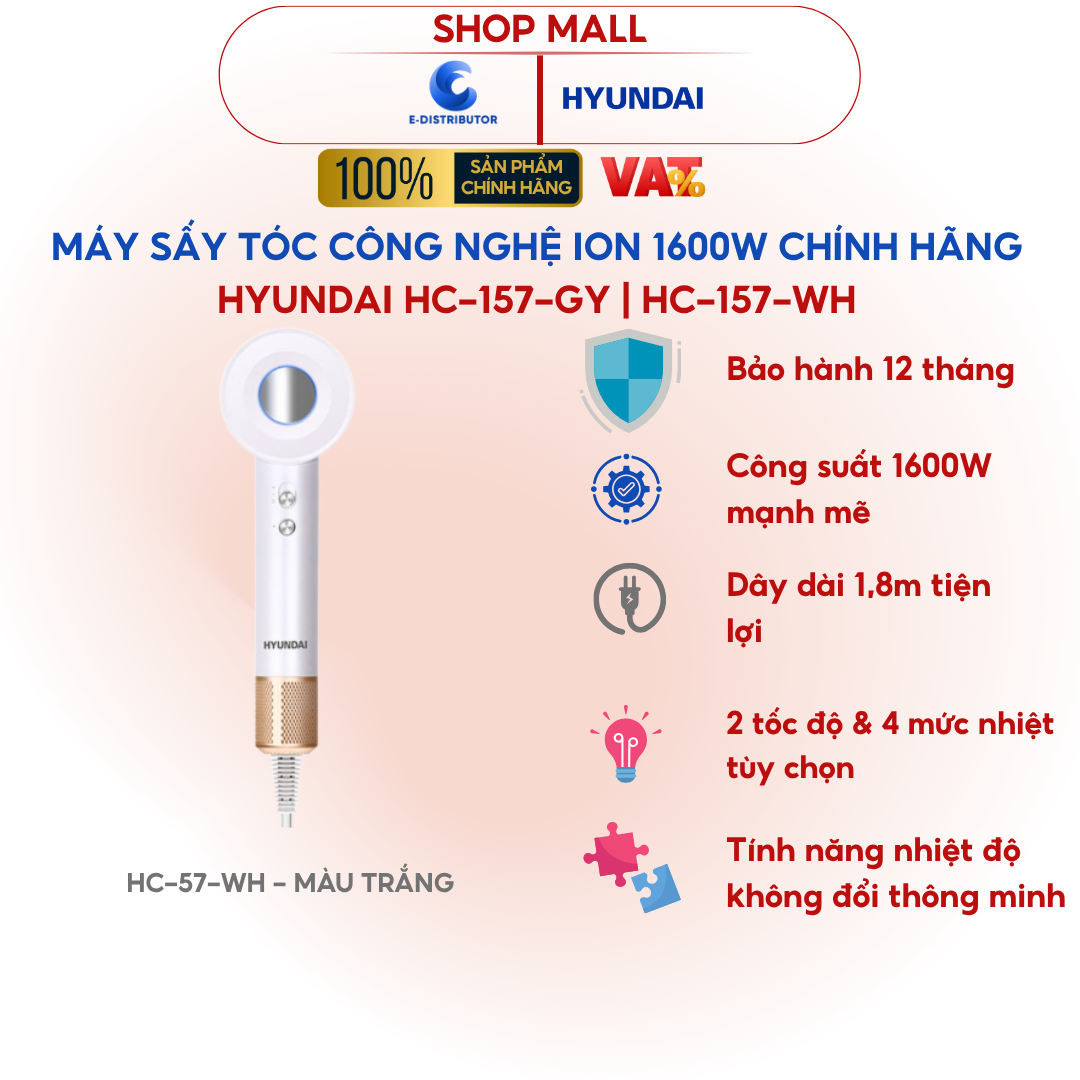 Máy sấy tóc Hyundai Trắng - HC-157-WH