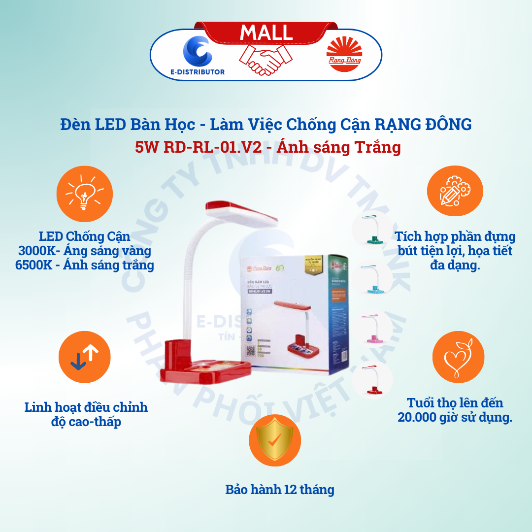 Đèn bàn LED bảo vệ thị lực Rạng Đông RD-RL-01.V2 5W 6500K