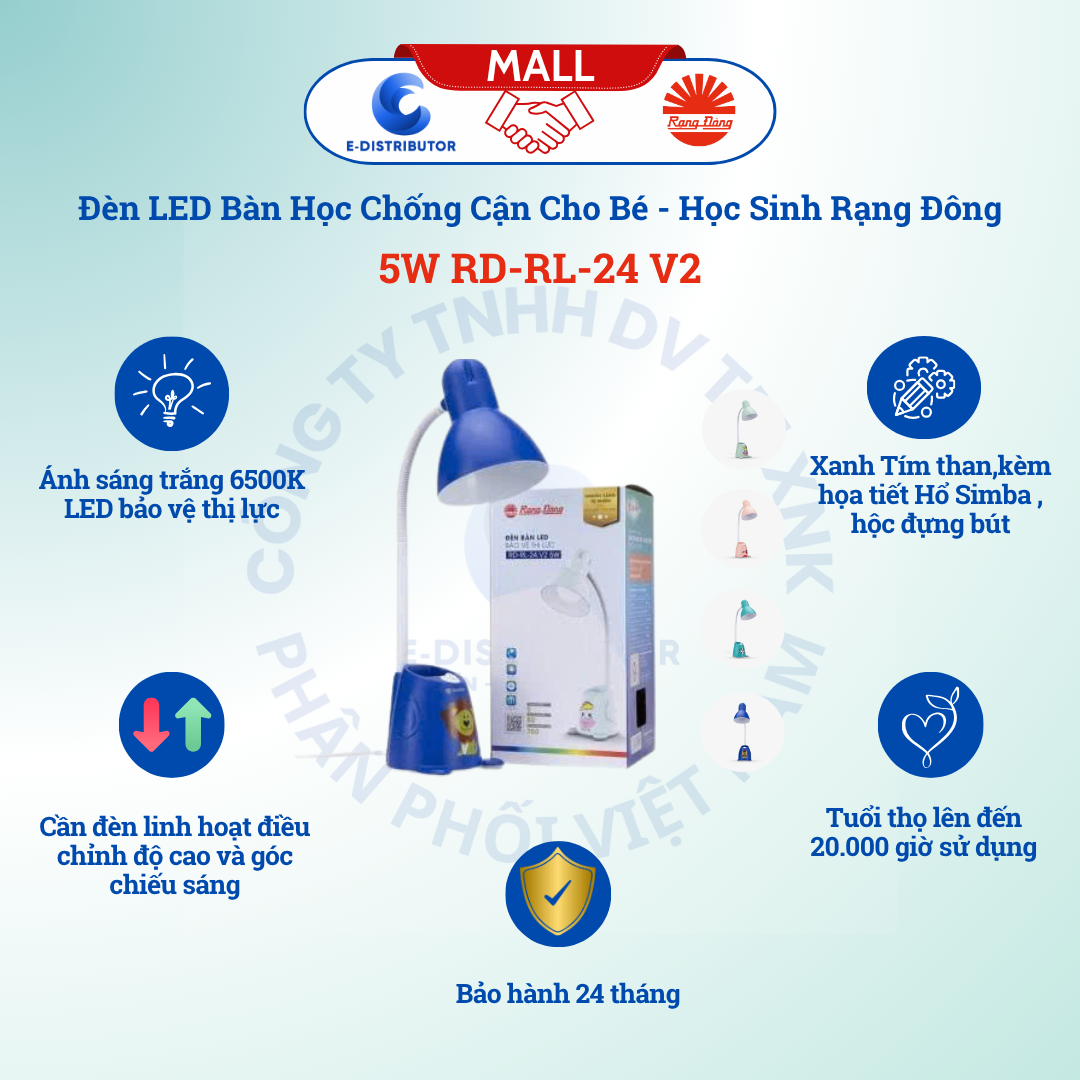 Đèn bàn LED bảo vệ thị lực Rạng Đông RD-RL-24.V2 5W 6500K