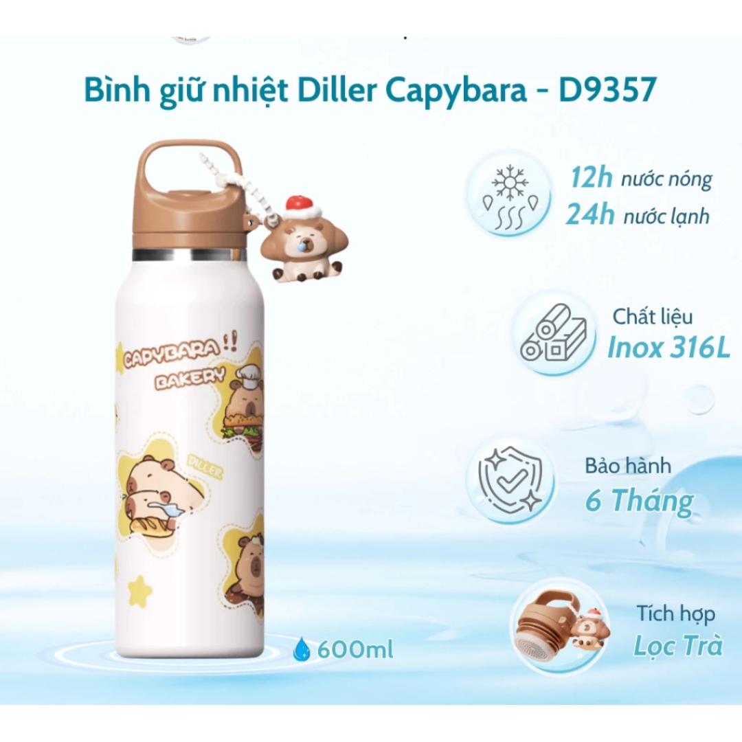 Bình giữ nhiệt Capybara 600ml - D9357 - Hàng chính hãng