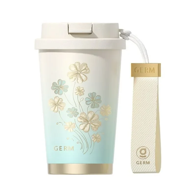 Ly Caphe giữ nhiệt Cỏ Bốn Lá vàng Gold xanh dương GERM GE-24SS-DB96 (Trắng xanh dương 390ml)