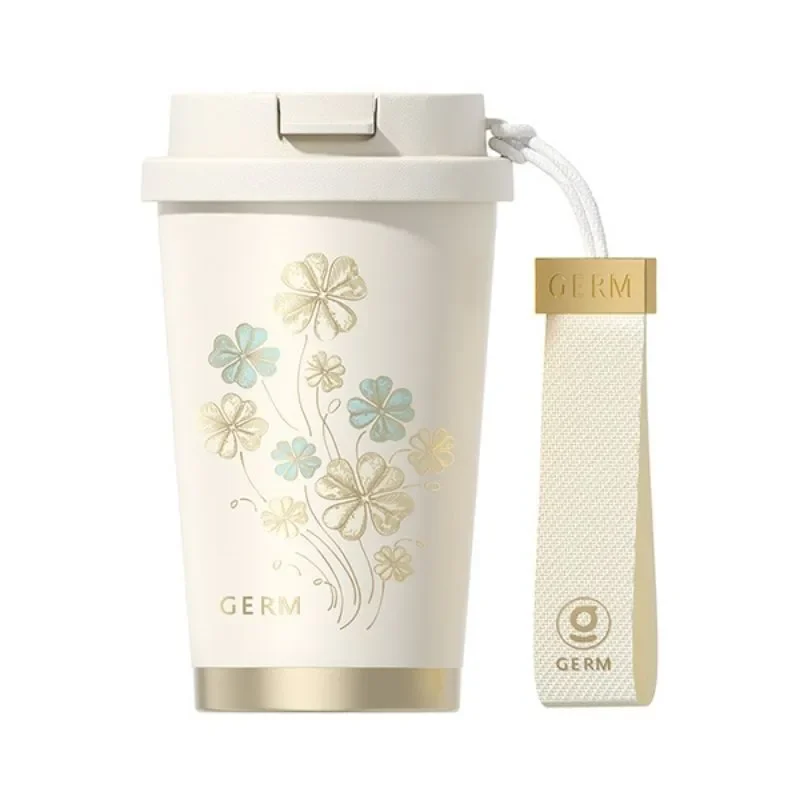 Ly Caphe giữ nhiệt Cỏ Bốn Lá vàng Gold xanh dương GERM GE-24SS-DB96 (Trắng 390ml)