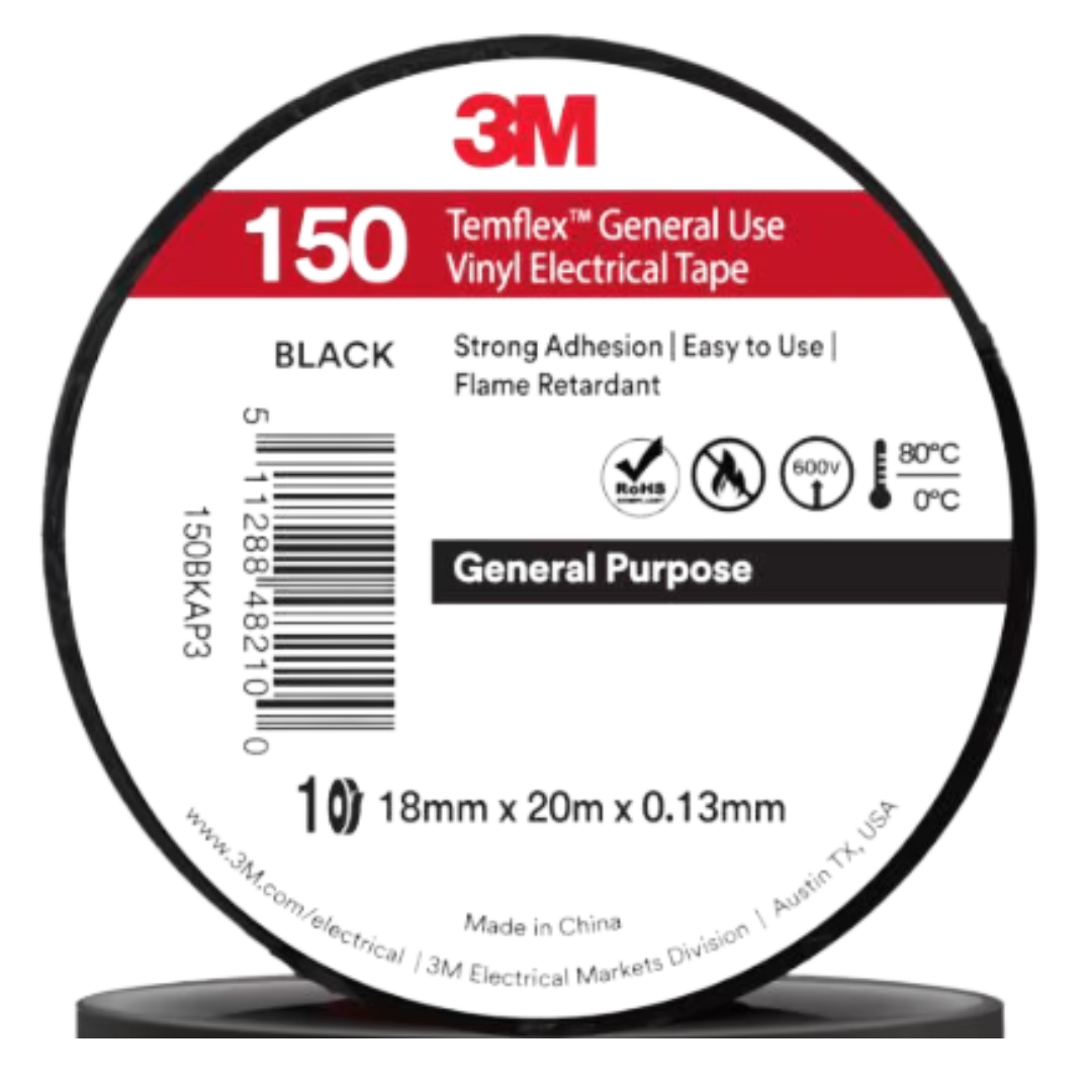 Băng keo điện PVC 3M™ Temflex™ 150, màu đen, 18 mm x 20 m BK150
