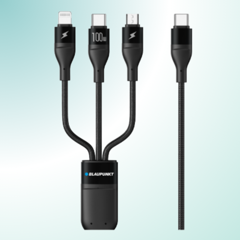 Cáp sạc 3-in-1 Blaupunkt BLC3100B, PD100W, 1.2m, Type-C to USB-C + Lightning + Micro-usb