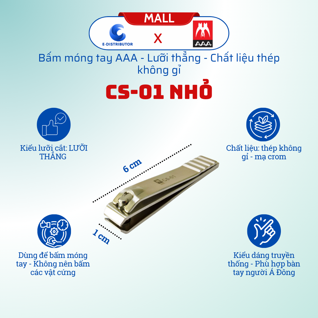 Bấm móng Inox Nhỏ, lưỡi thẳng AAA CS-01