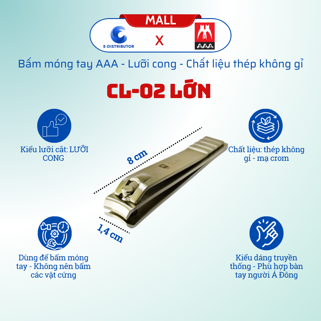 Bấm móng Inox Lớn, lưỡi Cong AAA CL-02