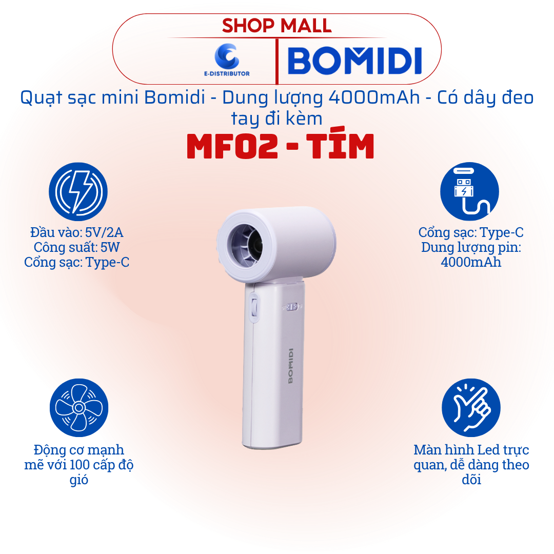 Quạt cầm tay BOMIDI MF02 (tím)