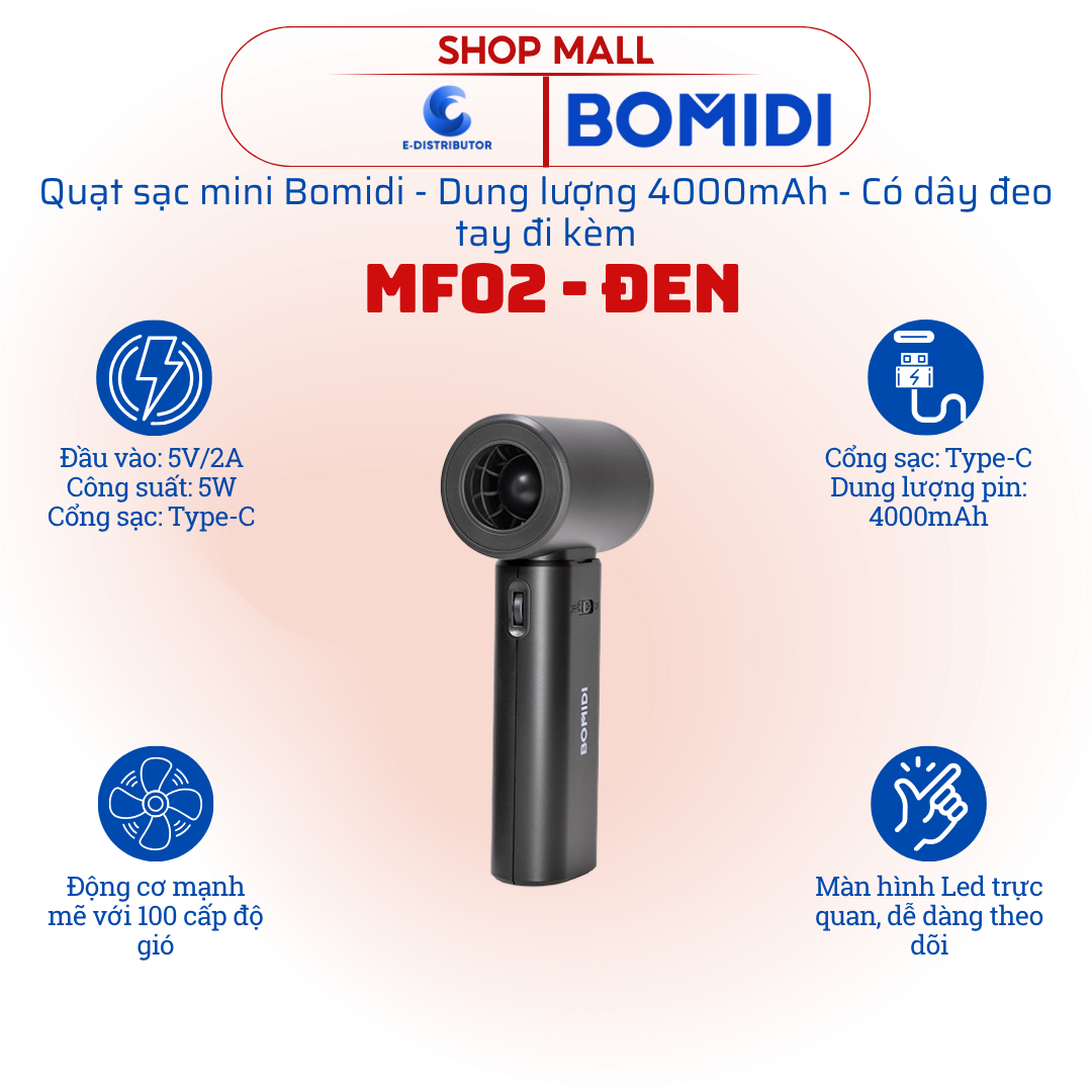 Quạt cầm tay BOMIDI MF02 (đen)