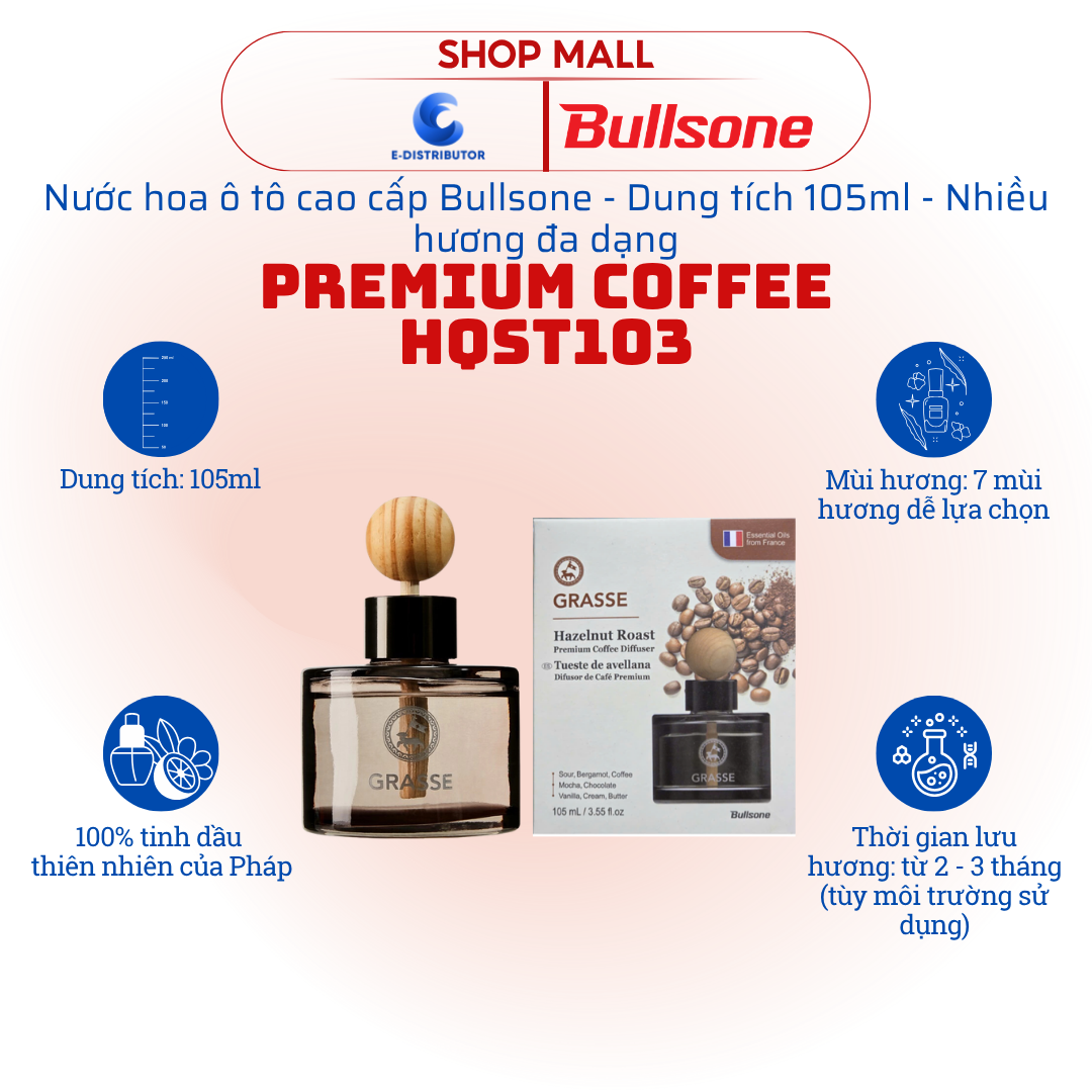 Nước Hoa Ô Tô Bullsone Premium Coffee (Hương Cà Phê) HQST103 105ml