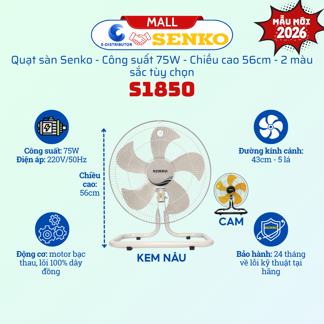 Quạt sàn Senko S1850 màu ngẫu nhiên