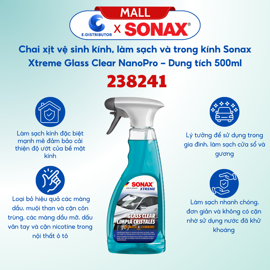 Dung Dịch Làm Sạch Và Trong Kính Extreme Sonax 238241