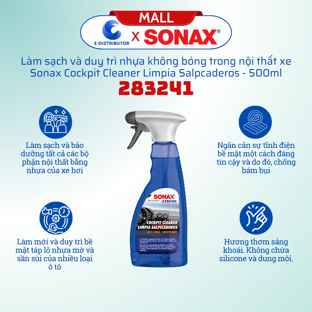 Làm Sạch Và Duy Trì Nhựa Không Bóng Trong Nội Thất Xe Sonax 283241