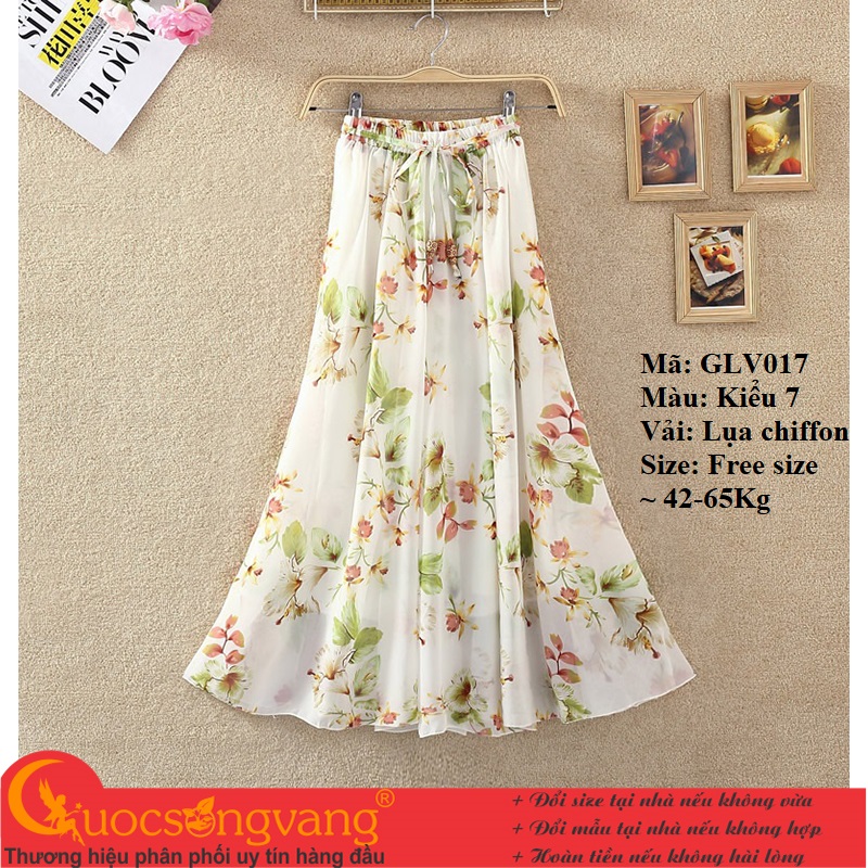 Chân váy maxi chiffon lụa in hoa hai lớp GLV017 kiểu 7