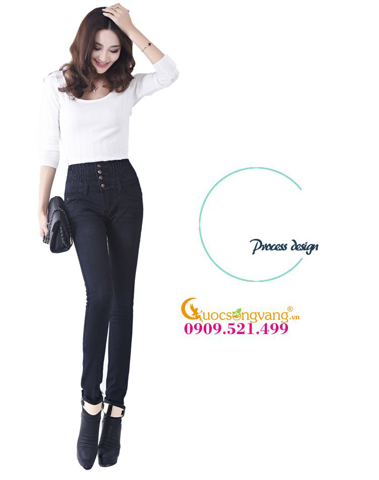 Quần jean lưng cao quần jean lưng thun nhiều nút GLQ001