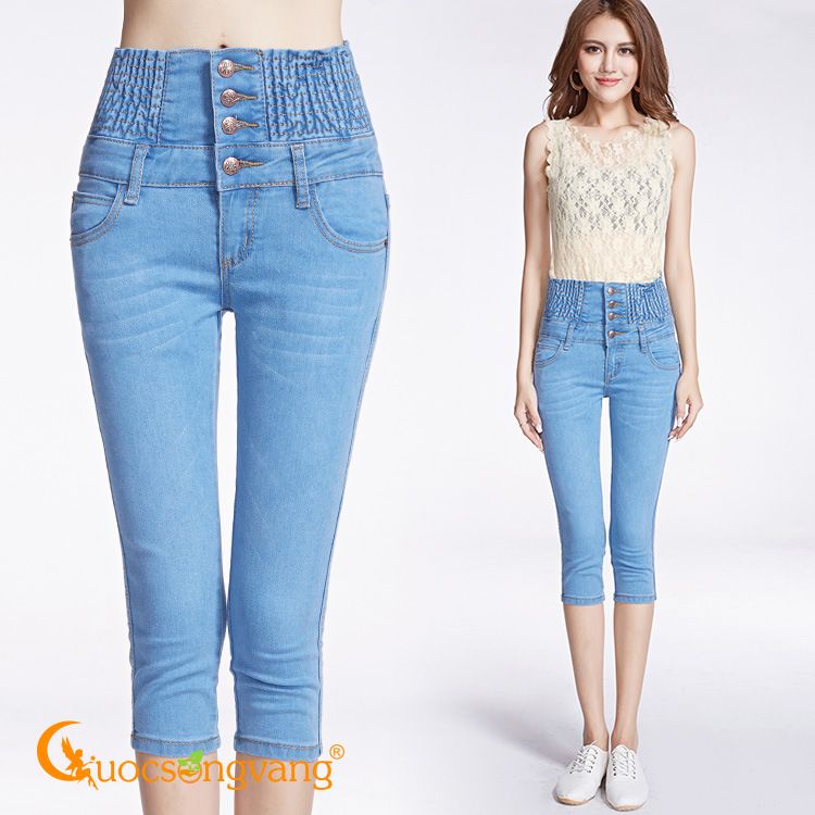 Quần jean lửng lưng thun nhiều nút GLQ001