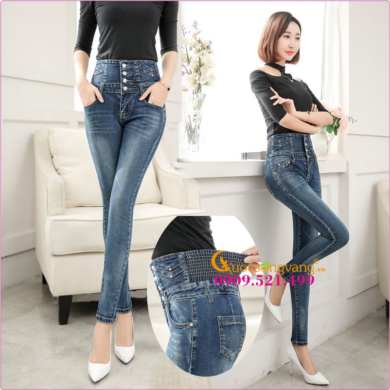 Quần jean lưng cao lưng thun Queenbe GLQ025 bốn nút jean cotton mềm thoáng