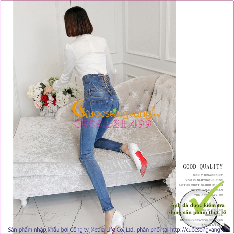 Quần jean nữ lưng cao nhiều nút thắt dây GLQ026