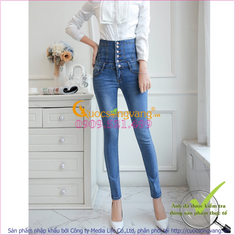 Quần jean nữ lưng cao nhiều nút thắt dây GLQ026