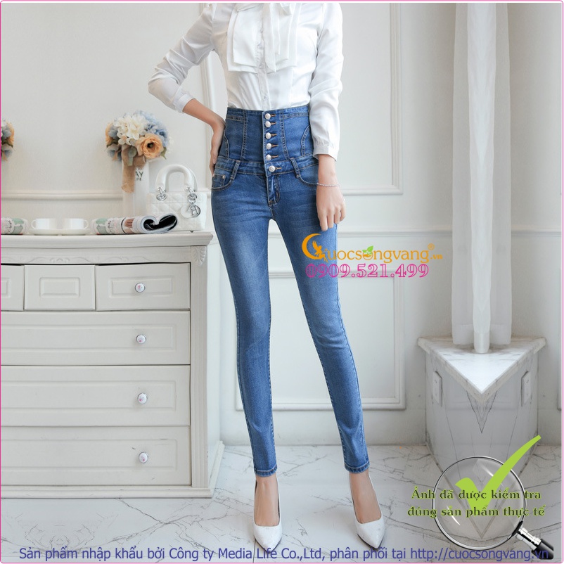 Quần jean nữ lưng cao nhiều nút thắt dây GLQ026