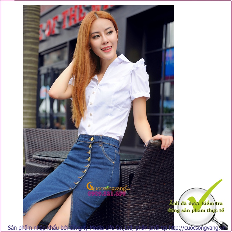 Chân váy jeans kiểu bút chì nhiều nút GLV021