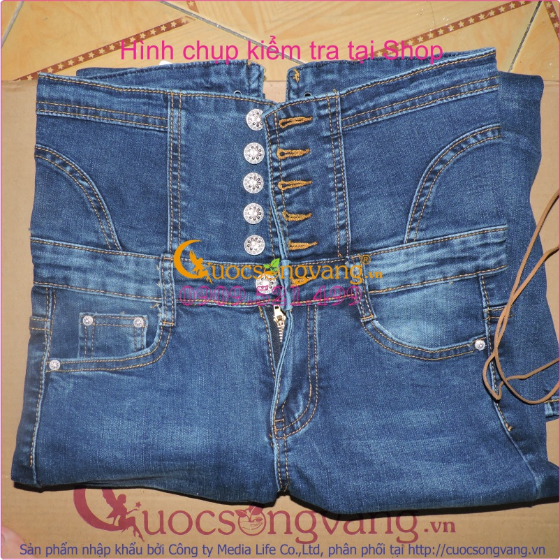 Quần jean nữ lưng cao nhiều nút thắt dây GLQ026