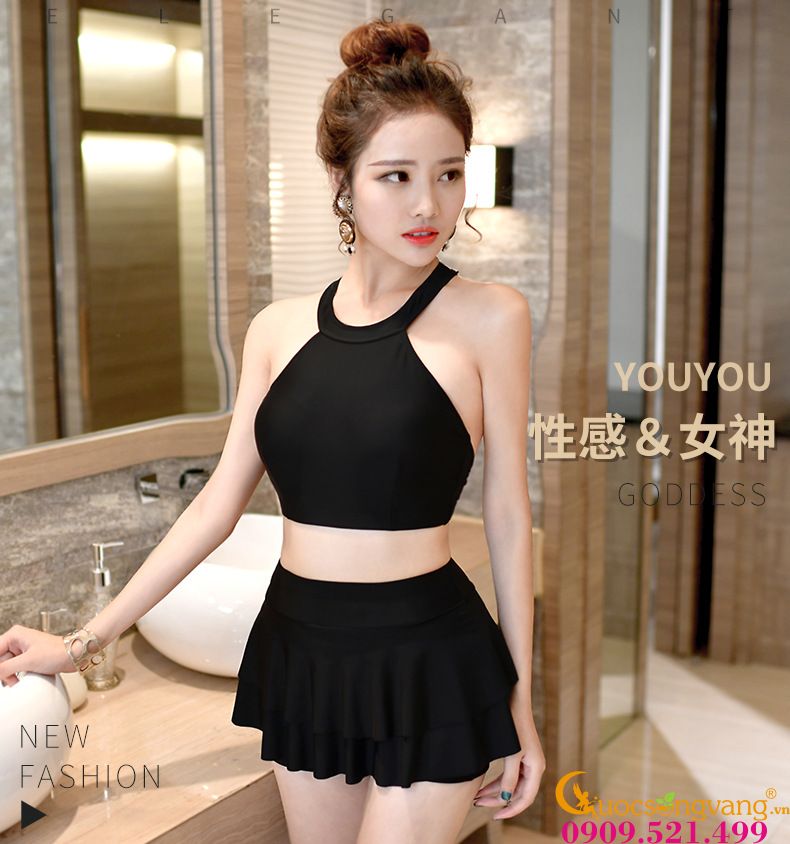 Đồ bơi nữ váy bơi hai mảnh hở vai GLSWIM008