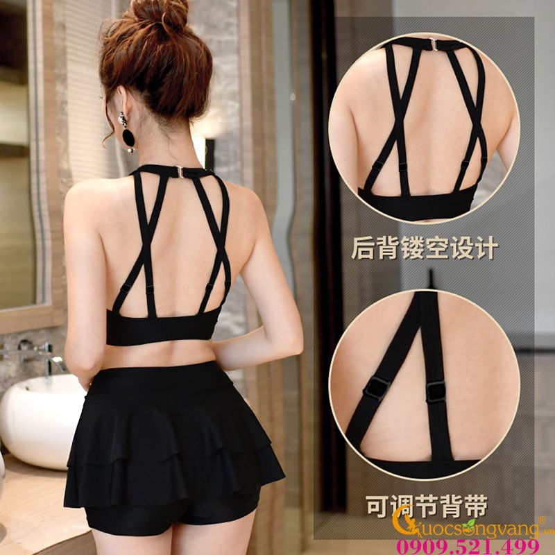 Đồ bơi nữ váy bơi hai mảnh hở vai GLSWIM008