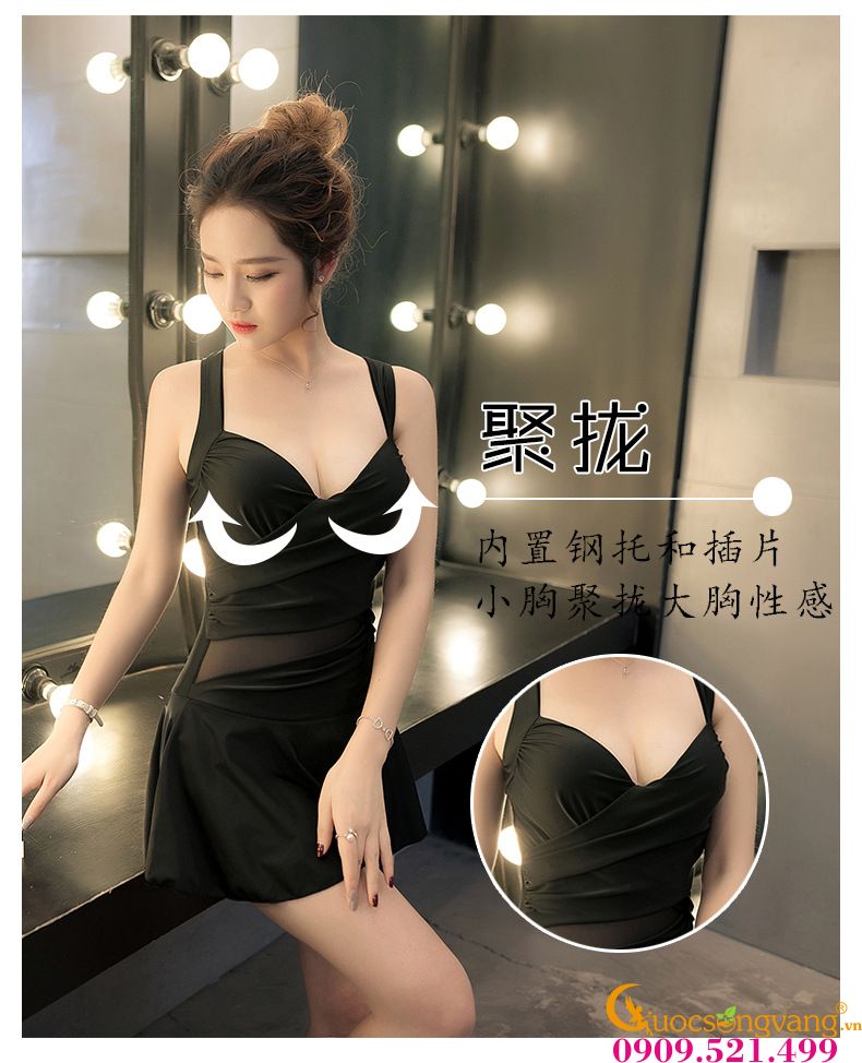 Đồ bơi nữ váy bơi hai mảnh GLSWIM007-Đen