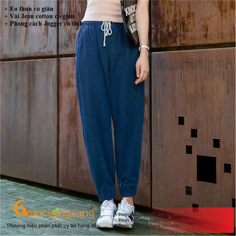 Quần jean nữ jogger kiểu quần jogger lưng thun GLQ014-Xanhđen