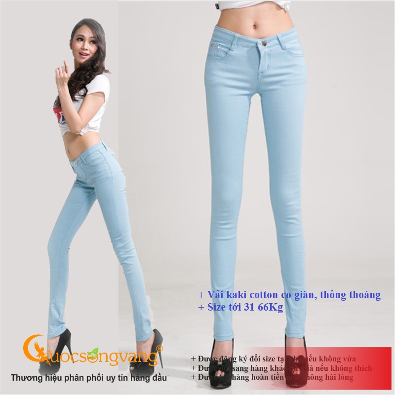 Quần kaki skinny nữ màu xanh ngọc co giãn GLQ019-Xanhngoc