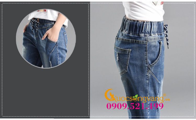 Quần baggy lưng thun màu xanh đậm jean cotton GLQ030-Xanhđen
