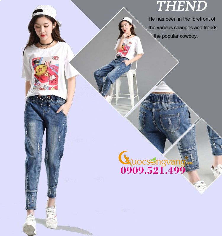 Quần baggy lưng thun màu xanh đậm jean cotton GLQ030-Xanhđen