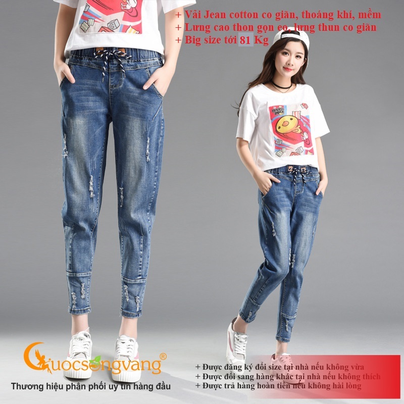 Quần baggy lưng thun màu xanh đậm jean cotton GLQ030-Xanhđen