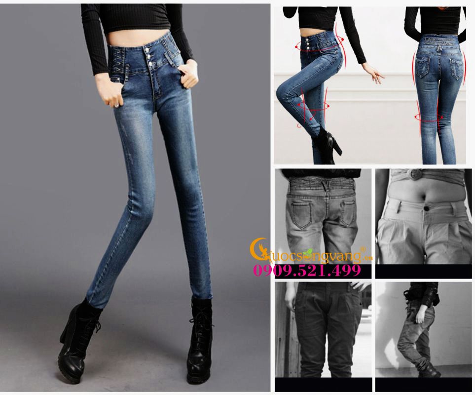 Quần jean lưng cao đẹp nhiều nút GLQ038