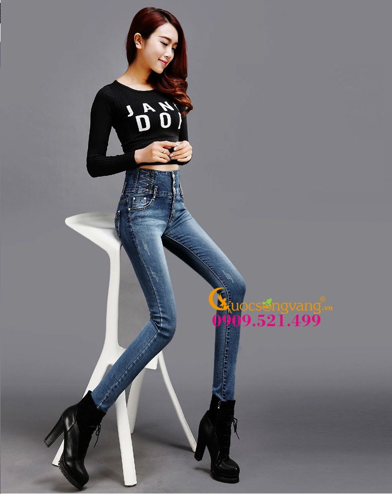 Quần jean lưng cao đẹp nhiều nút GLQ038
