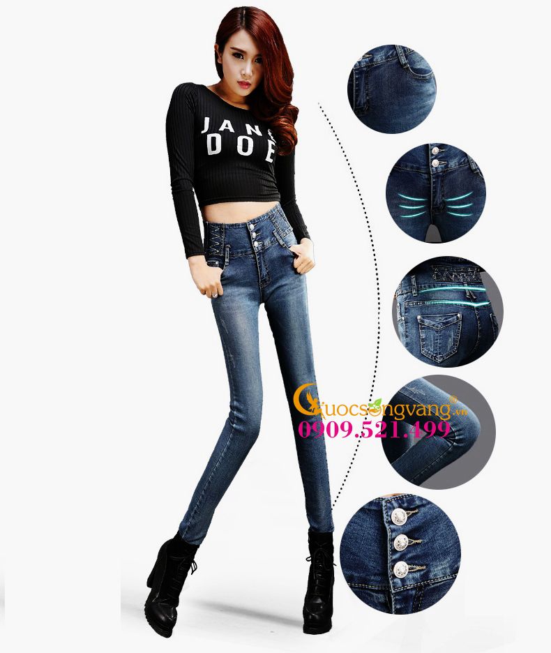 Quần jean lưng cao đẹp nhiều nút GLQ038