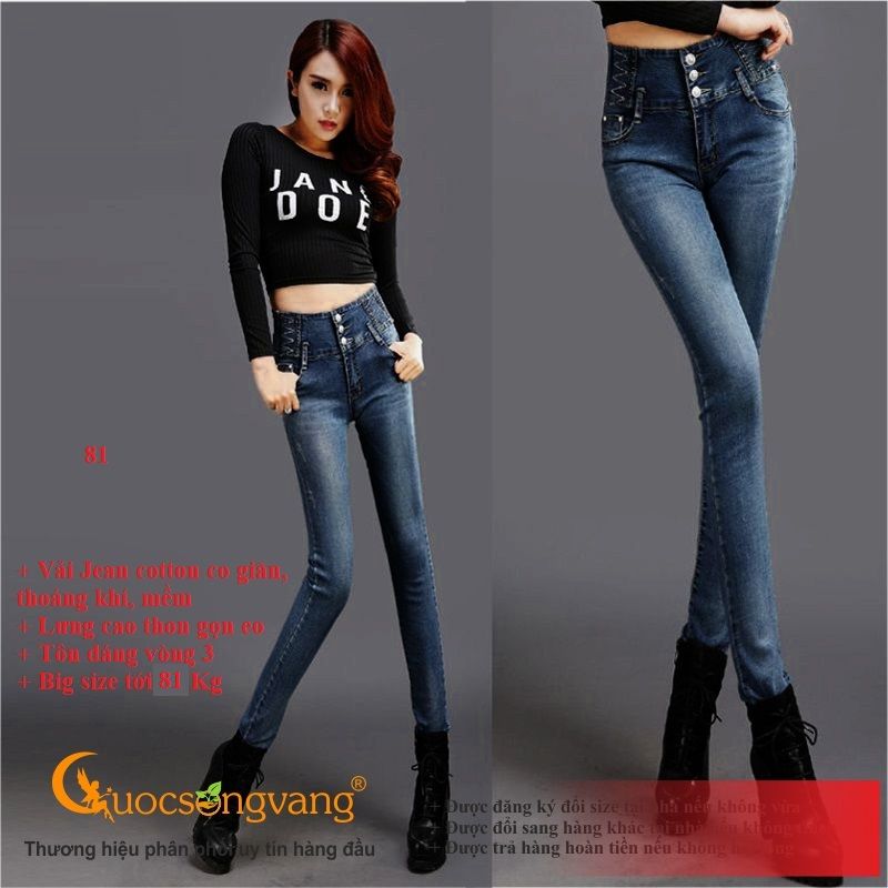 Quần jean lưng cao đẹp nhiều nút GLQ038