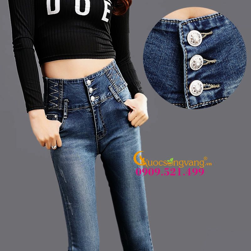 Quần jean lưng cao đẹp nhiều nút GLQ038