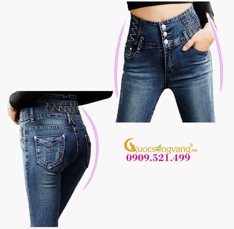 Quần jean lưng cao đẹp nhiều nút GLQ038