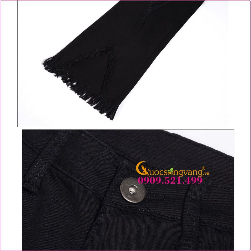 Quần kaki jean nữ ống loe mài rách co giãn GLQ021 cotton wash mềm không phai