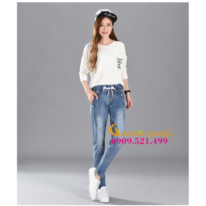 Quần jean big size harem lưng cao quần big size lưng thun che khuyết điểm mông đùi GLQ018-Xanhnhat