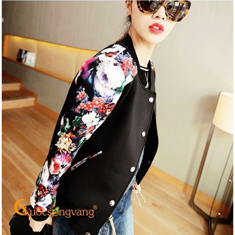 Áo khoác nữ nhẹ tay in hoa GLA122